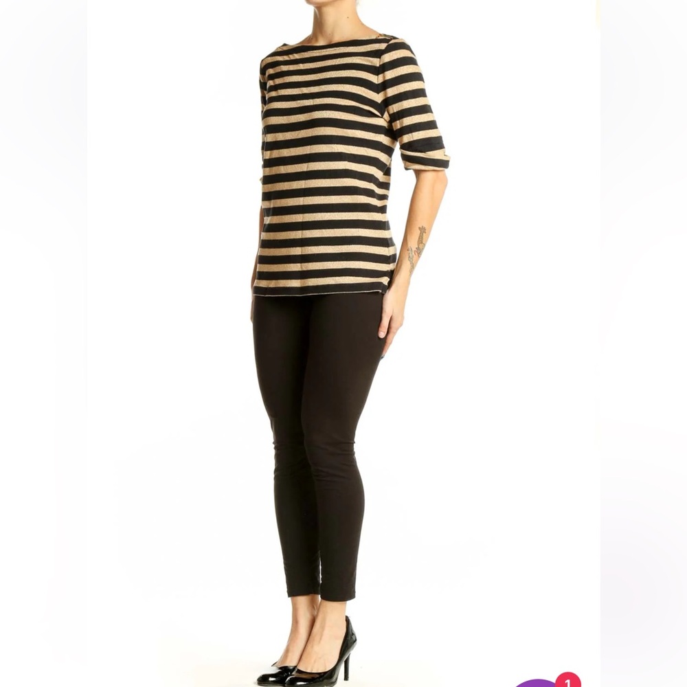 RALPH LAUREN Black and Gold Metallic Stripe Boatneck Short Sleeve Top - Picture 3 of 8